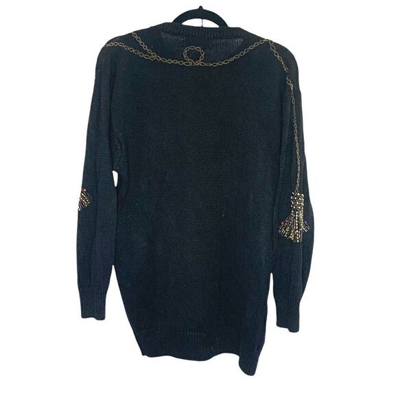 Victoria Harbour Vintage Women’s Black Jewel Tassel Sweater Top Size Medium - Picture 3 of 6